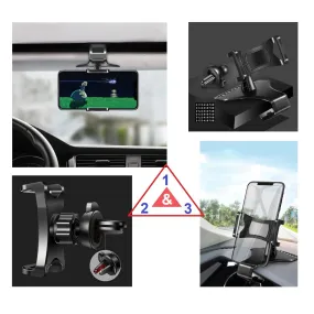 3 in 1 Car GPS Smartphone Holder: Dashboard / Visor Clamp   AC Grid Clip for Oppo Reno 10x Zoom (2019) - Black