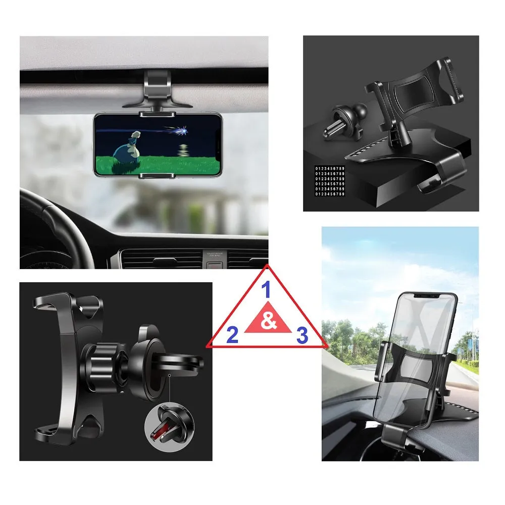 3 in 1 Car GPS Smartphone Holder: Dashboard / Visor Clamp   AC Grid Clip for Samsung Galaxy K zoom 3G C111 - Black