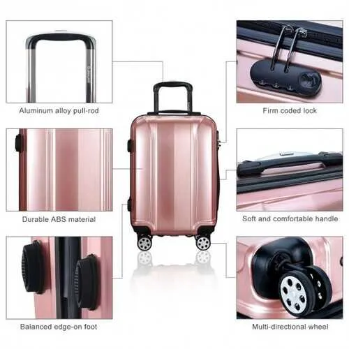 3 Pcs 20" 24" 28" GLOBALWAY ABS PC Luggage Travel Set-Pink