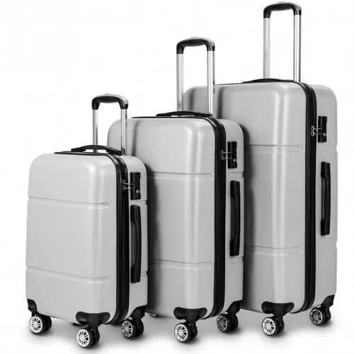 3-Piece Globalway Silver Gray Luggage Set - 20, 24, & 28 Trolley Suitcases with TSA Lock