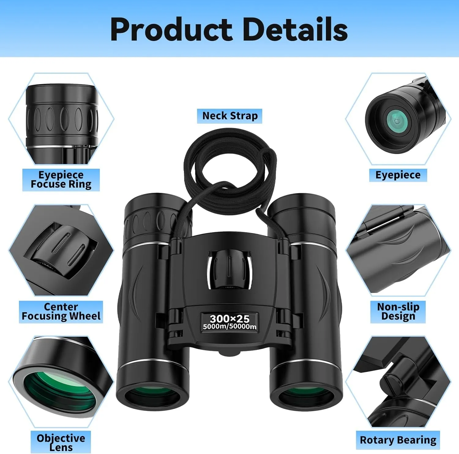 300X25 Binoculars for Adults and Kids, High Powered Mini Pocket Binoculars with Phone Adapter, Waterproof Compact Binoculars for Bird Watching, Hunting, Concert, Theater, Opera, Traveling, Sightseeing