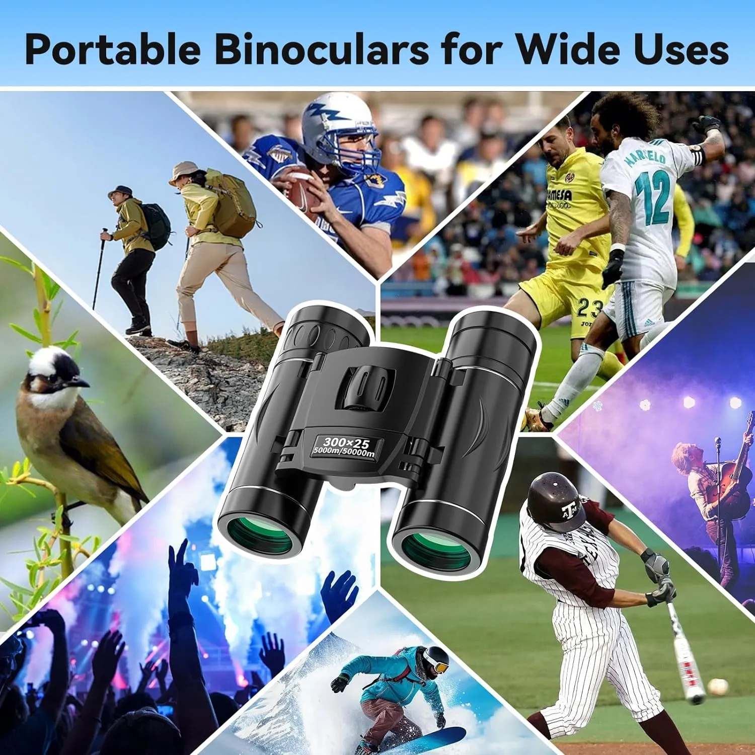 300X25 Binoculars for Adults and Kids, High Powered Mini Pocket Binoculars with Phone Adapter, Waterproof Compact Binoculars for Bird Watching, Hunting, Concert, Theater, Opera, Traveling, Sightseeing