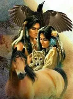 5D Diamond Art - Full Round/Square Rhinestone Embroidery, DIY Native American Diamond Painting, Nature Family