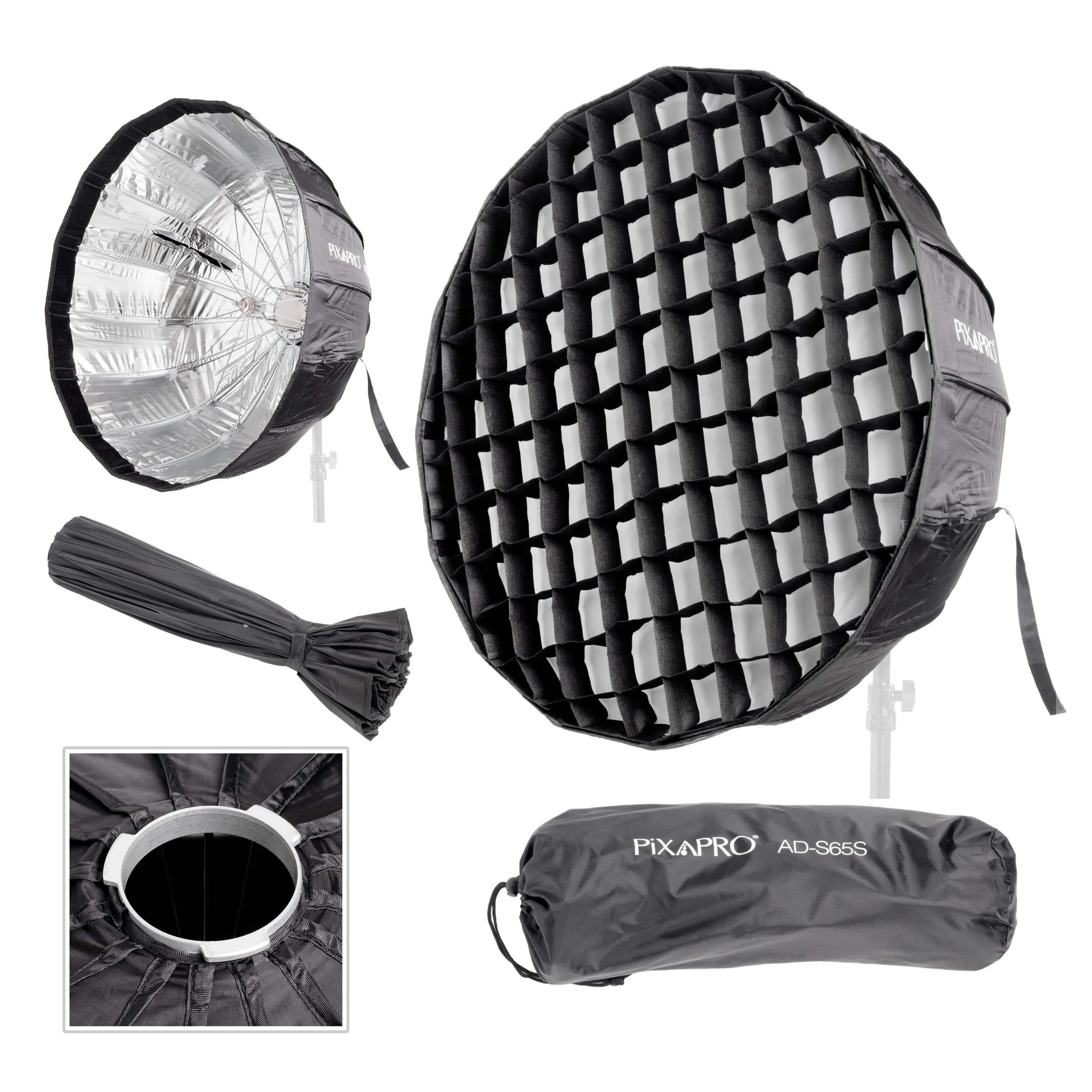 65cm (25.5") Silver Godox Mount Softbox with Honeycomb Grid (GODOX AD-S65S) - CLEARANCE