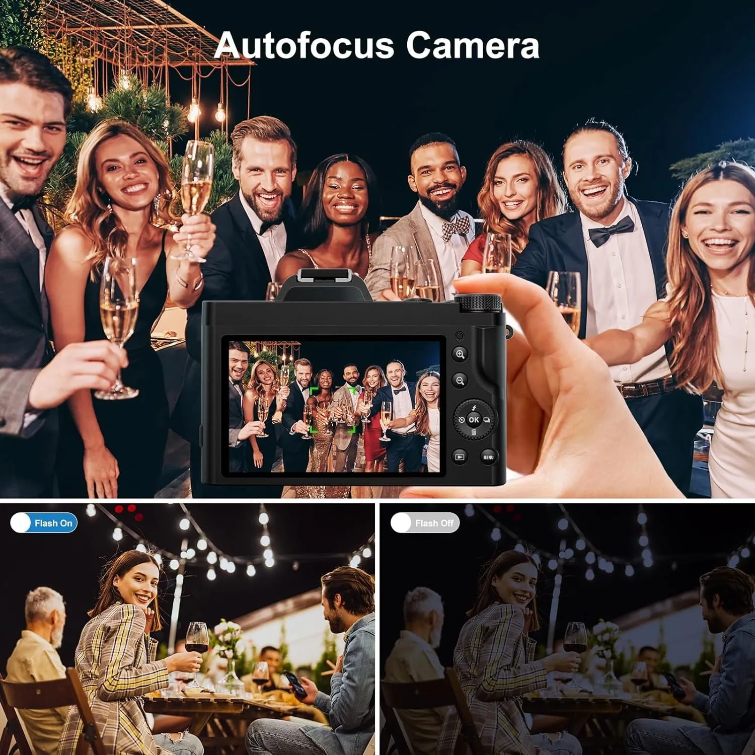 Actitop 48MP Autofocus 5K Digital Camera WiFi Vlogging Camera, Black with UV Filter and 2 Batteries