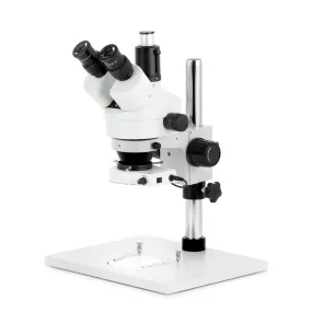 AmScope SM-1 Series Zoom Trinocular Stereo Microscope on Pillar Stand with Extra Large Base Plate w/80 LED Compact Ring Light and HD Recording Camera