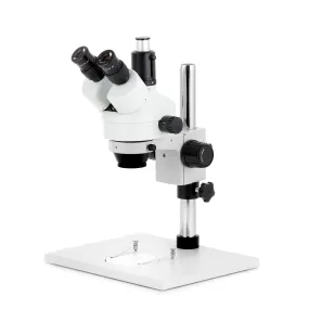 AmScope SM-1 Series Zoom Trinocular Stereo Microscope on Pillar Stand with Extra Large Base Plate with 56 LED Compact Ring Light and HD Recording Camera