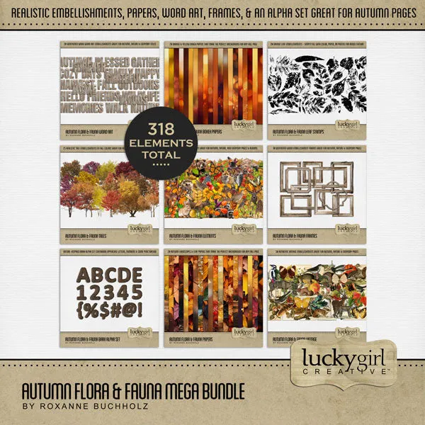Autumn Flora & Fauna Word Art Digital Scrapbook Kit