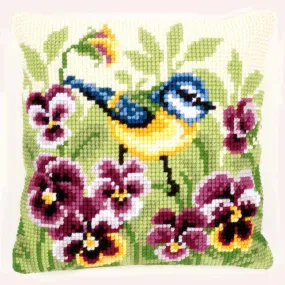 Blue Tit on Pansies Cushion Front Kit