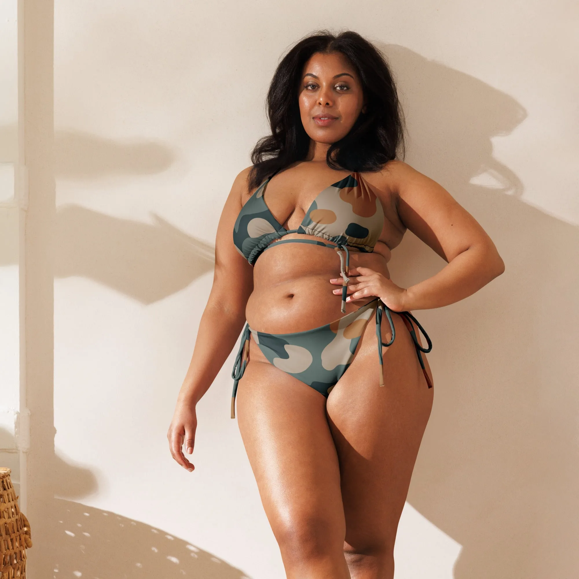 Camouflage All-over print recycled string bikini