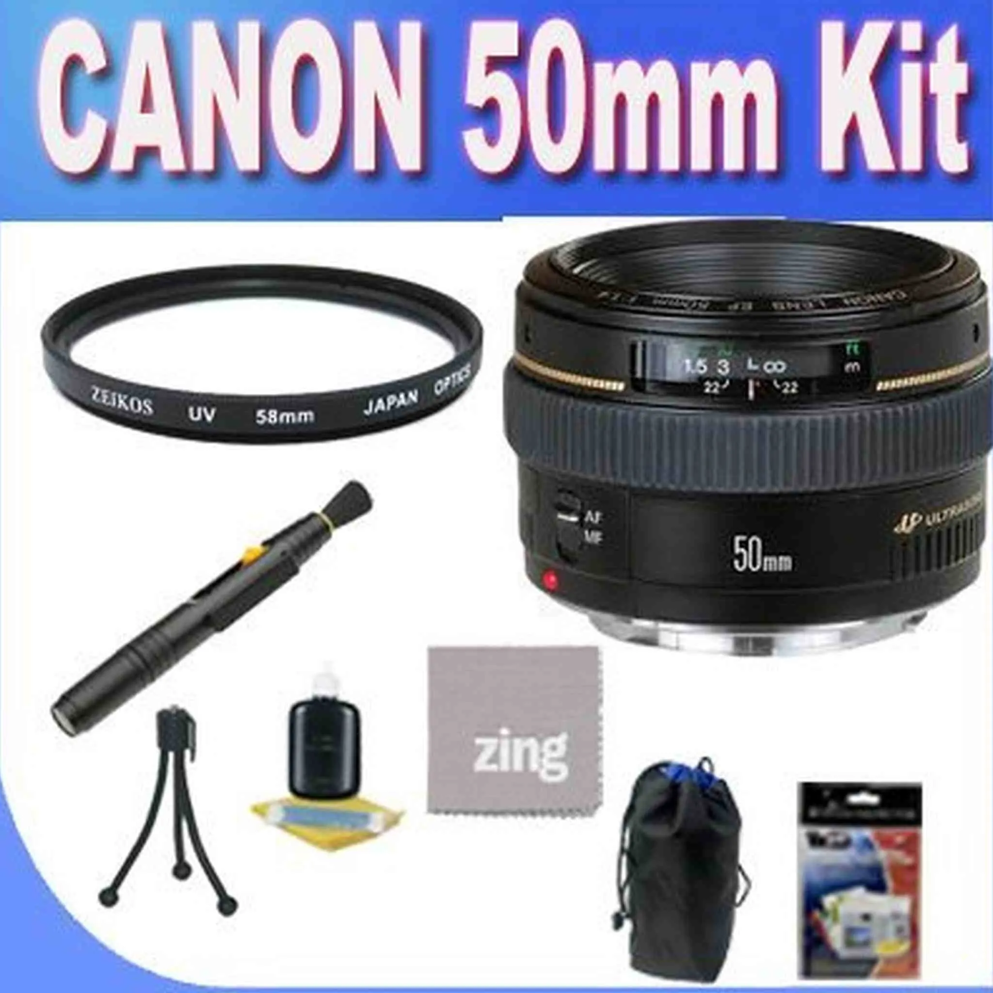 Canon EF 50mm f1.4 USM Standard & Medium Telephoto Lens for Canon SLR Cameras   3 Piece Filter Kit w/Case   Lens Pouch   Microfiber Cleaning Cloth   Lens Pen Cleaner   Accessory Saver Bundle