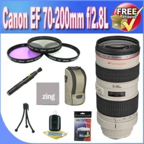 Canon EF 70-200mm f/2.8L USM Telephoto Zoom Lens   3 Piece Filter Kit   Lens Case   Zing Microfiber Cleaning Cloth   Lens Pen Cleaner   Lens Accessory Saver Bundle