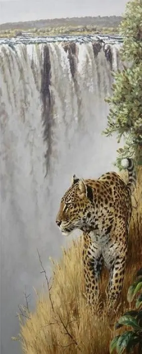 Cheetah And Waterfall | Animal Diamond Painting Kit | Full Round Drill 5D Rhinestones | DIY Scenic Animal