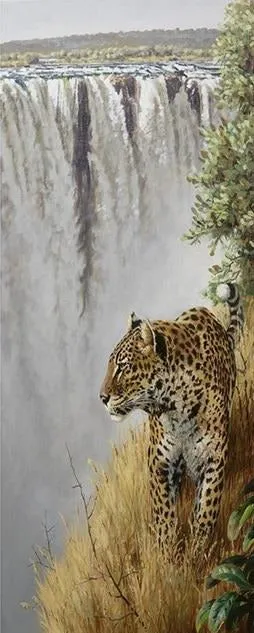 Cheetah And Waterfall | Animal Diamond Painting Kit | Full Round Drill 5D Rhinestones | DIY Scenic Animal