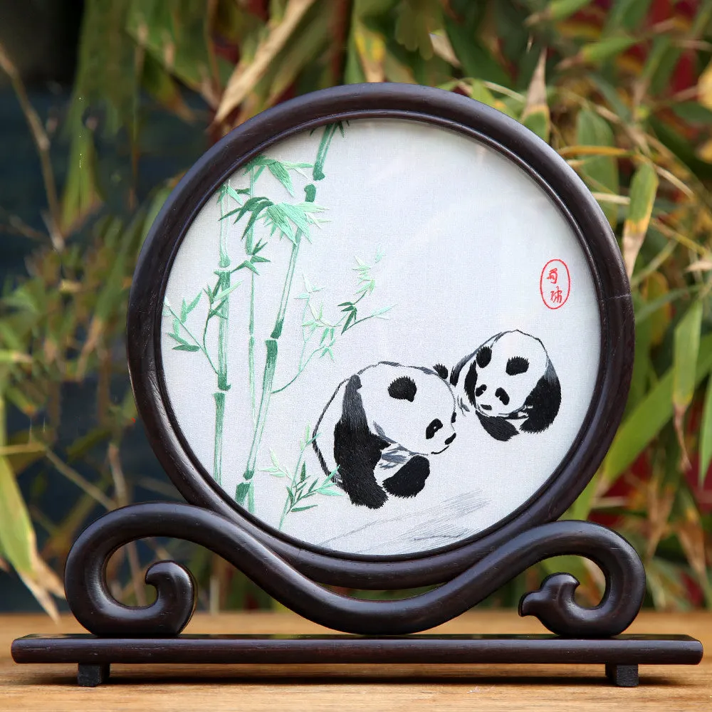 Chinese Folk Handmade Shu Embroidery Panda Souvenir Ornament