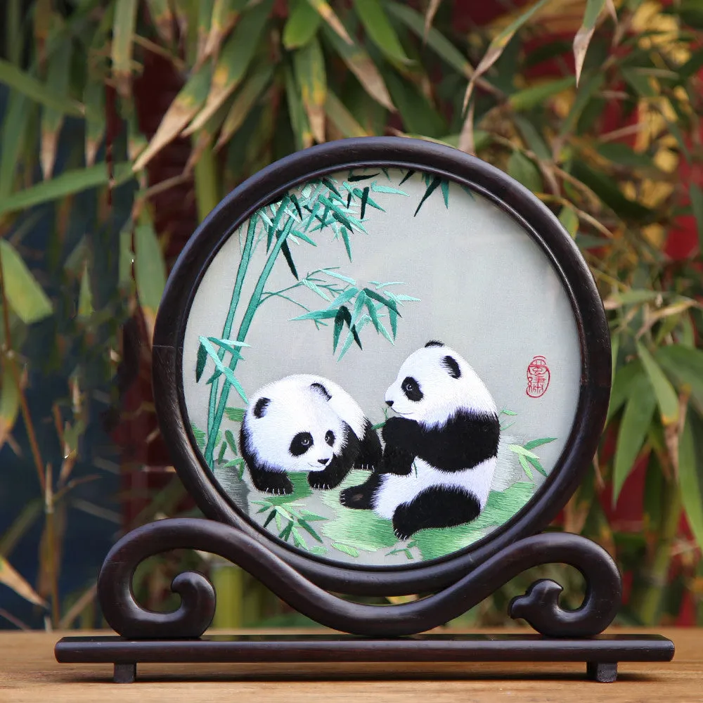 Chinese Folk Handmade Shu Embroidery Panda Souvenir Ornament