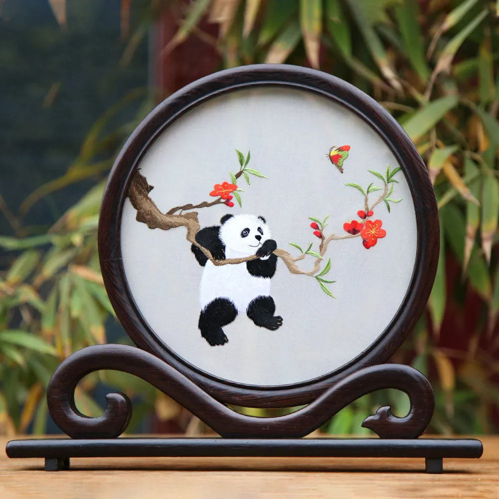 Chinese Folk Handmade Shu Embroidery Panda Souvenir Ornament