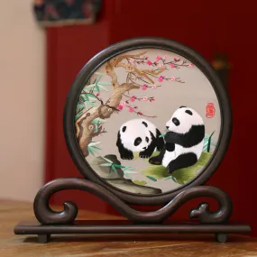 Chinese Folk Handmade Shu Embroidery Panda Souvenir Ornament