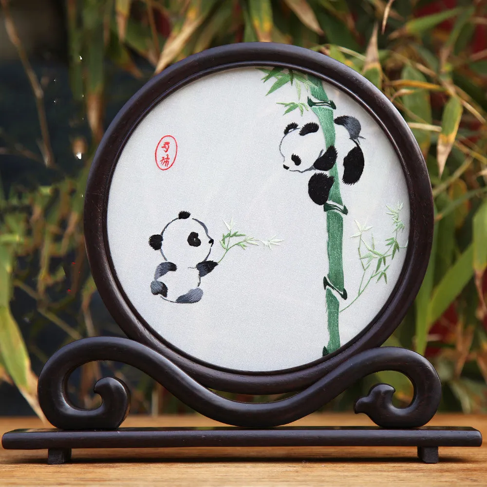 Chinese Folk Handmade Shu Embroidery Panda Souvenir Ornament