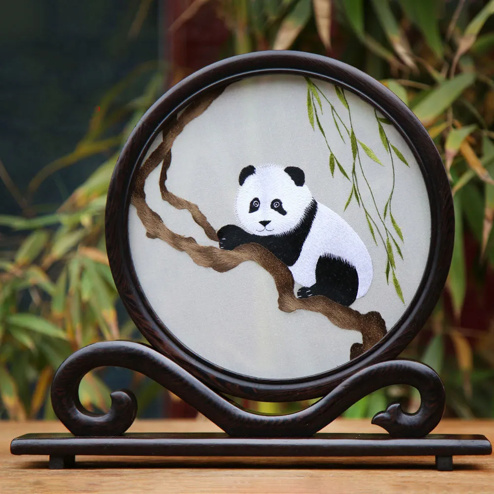 Chinese Folk Handmade Shu Embroidery Panda Souvenir Ornament
