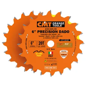 CMT Orange Tools 230.520.06 PRECISION DADO 6’’x1/4” to 29/32”x5/8’’  T=20 FLAT ATB (-12° NEG)
