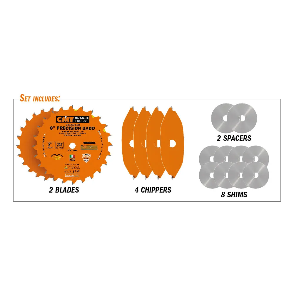 CMT Orange Tools 230.520.06 PRECISION DADO 6’’x1/4” to 29/32”x5/8’’  T=20 FLAT ATB (-12° NEG)