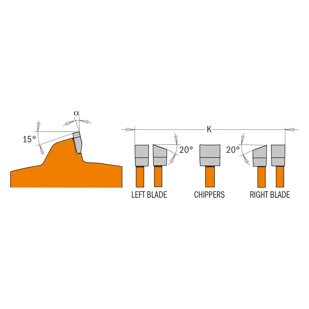 CMT Orange Tools 230.520.06 PRECISION DADO 6’’x1/4” to 29/32”x5/8’’  T=20 FLAT ATB (-12° NEG)