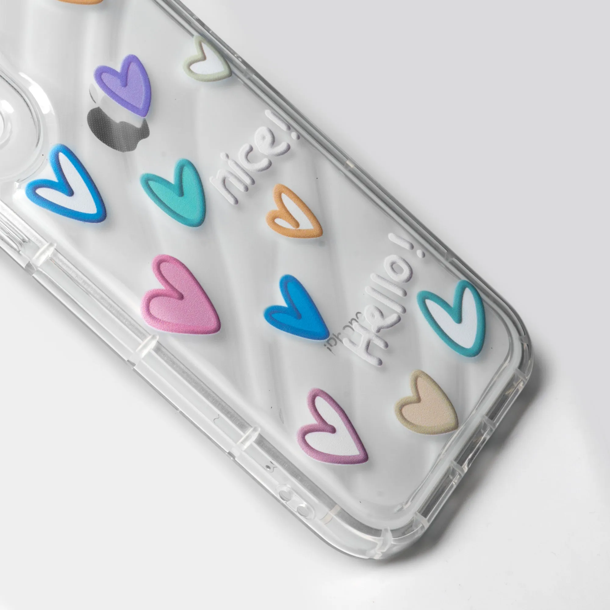 Colorful Hearts Printed Transparent Back Cover for Apple iPhone 14 Pro Max
