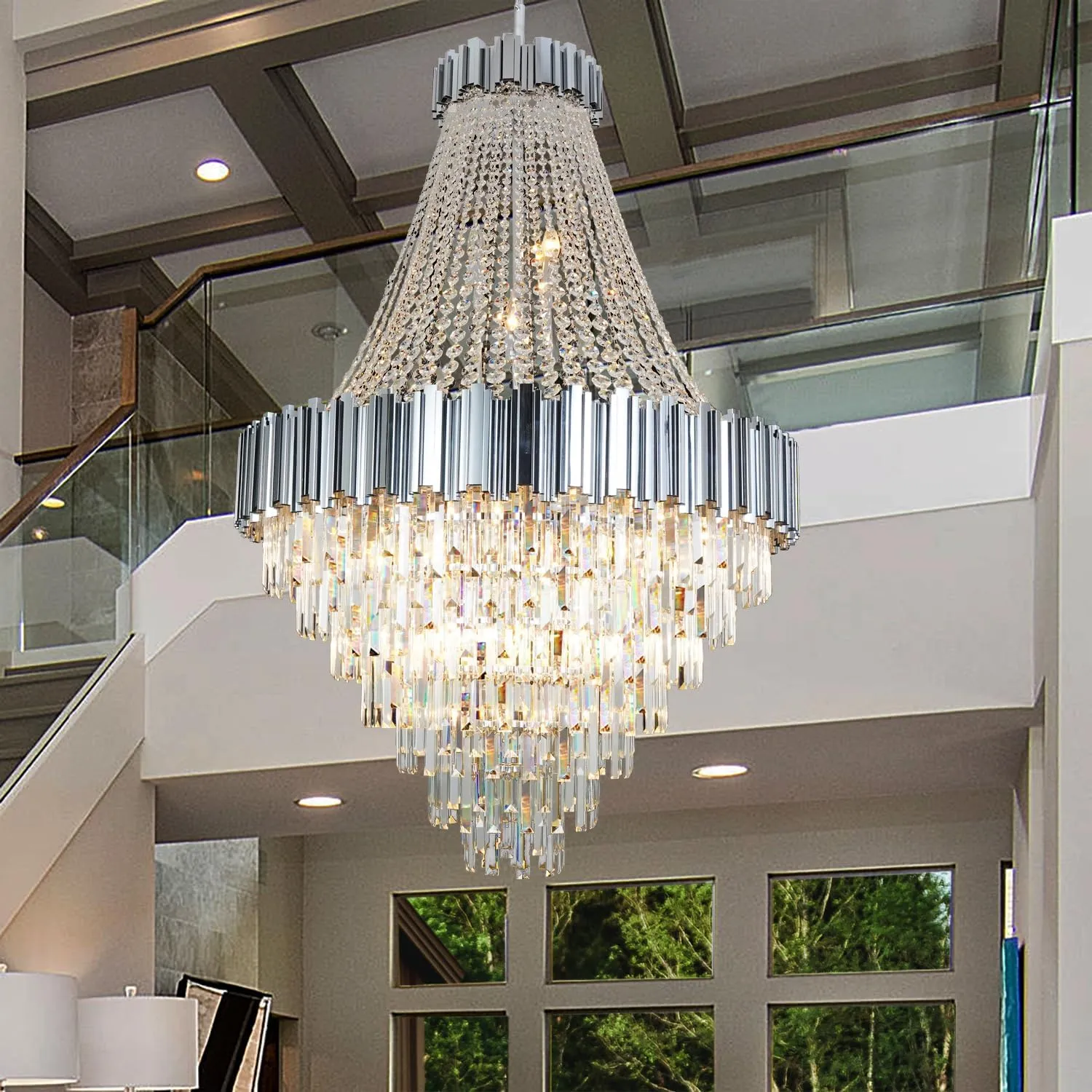 Crystal Chandeliers, Modern Big Pendant Light Fixture for Grand Living Room