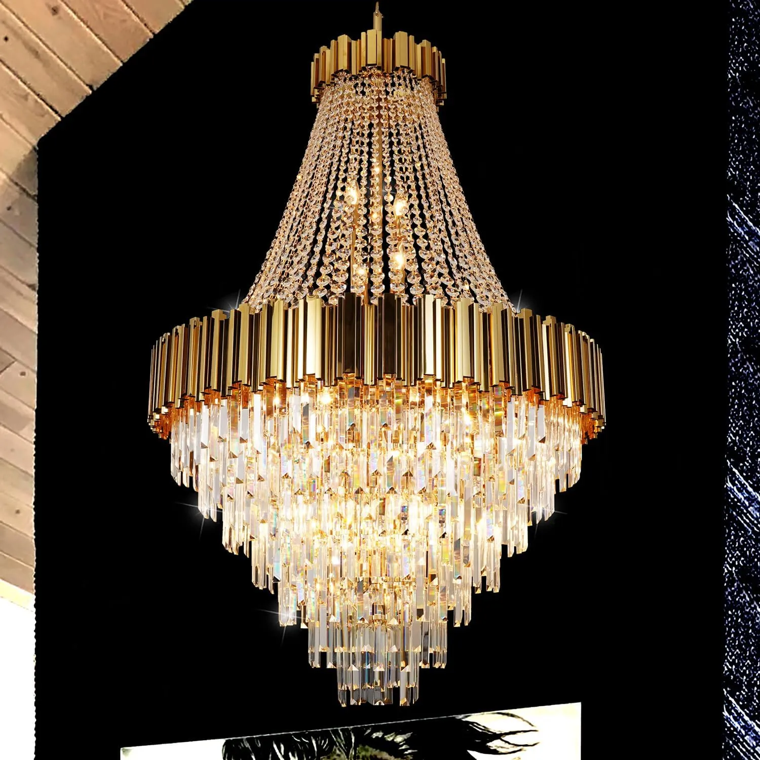 Crystal Chandeliers, Modern Big Pendant Light Fixture for Grand Living Room