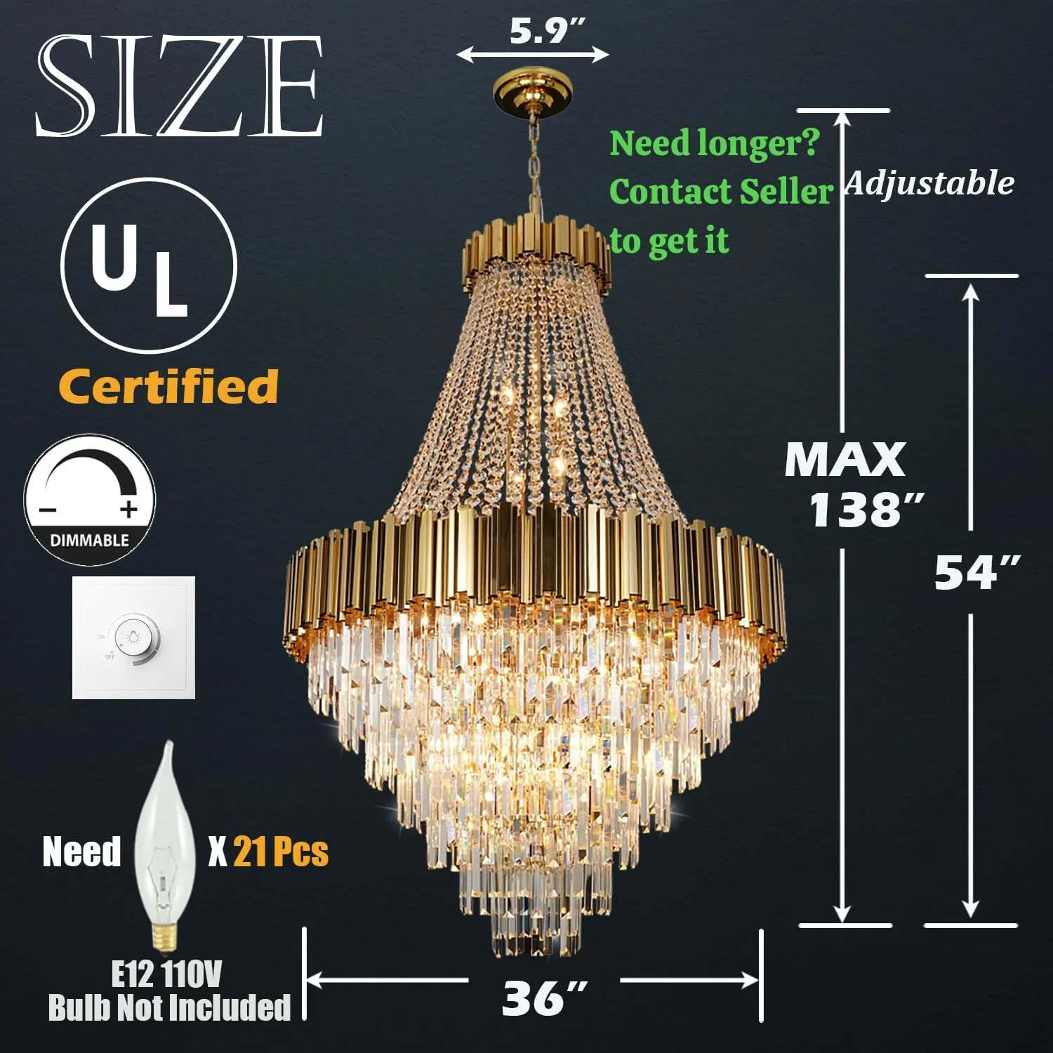 Crystal Chandeliers, Modern Big Pendant Light Fixture for Grand Living Room
