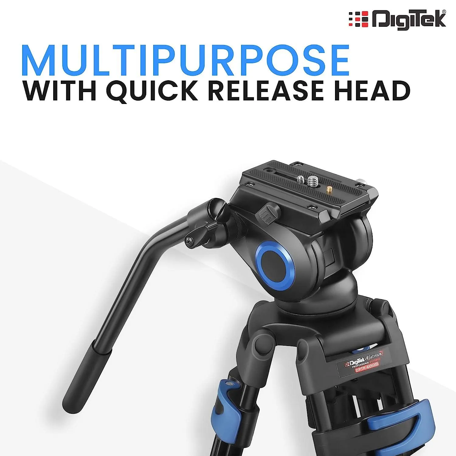 Digitek (DPTR 605 VD) (183 cm) Professional Heavy Duty Tripod, with 2 Way Adjustable Pan Head, for Digital Video Cameras, Maximum Operating Height: 6 Feet, Maximum Load Upto: 20 kgs (Black)