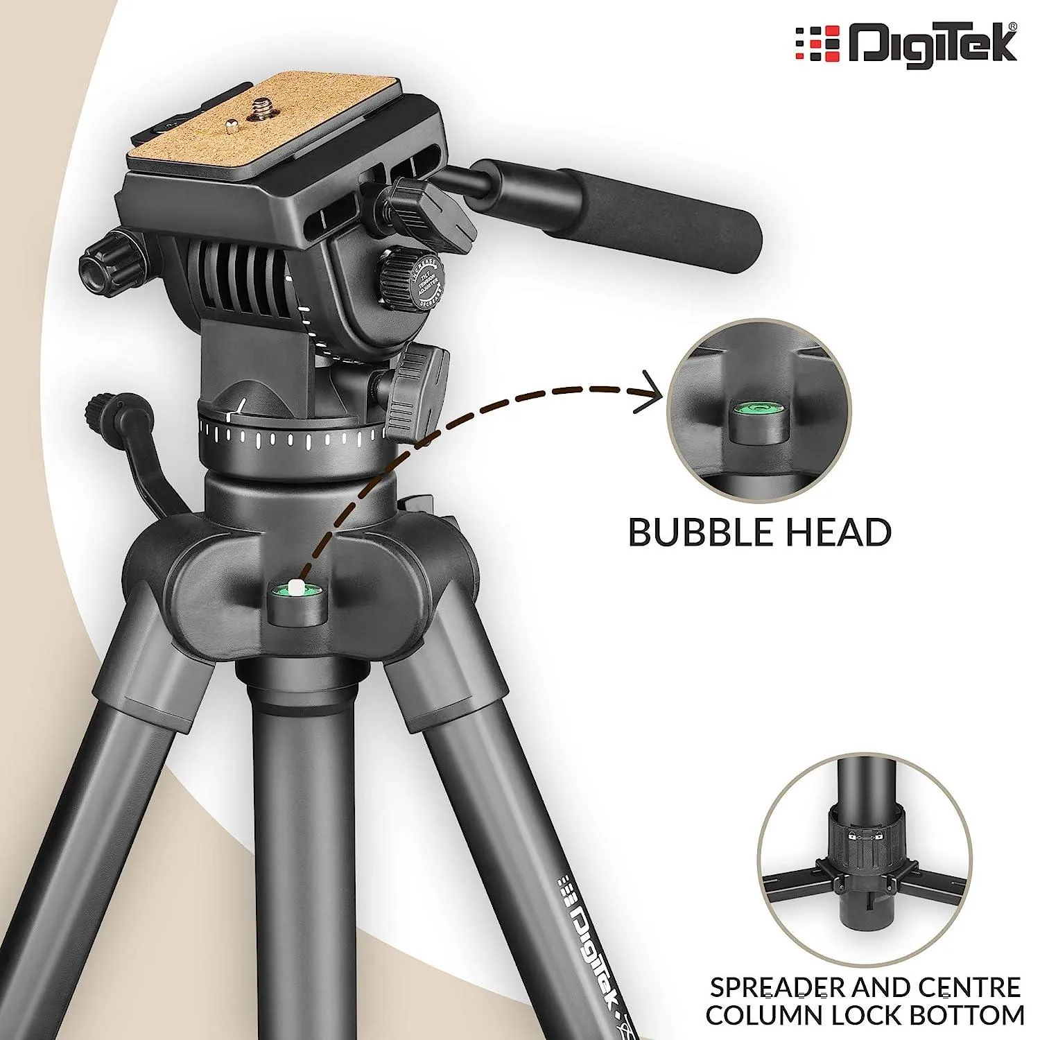 Digitek (DPTR 880 PRO) (165 cm) Platinum Aluminum Light Weight Tripod, with Fluid Video Head, for DSLR & Video Cameras, Maximum Operating Height: 5.90 Feet, Maximum Load : 6 kgs (Black)