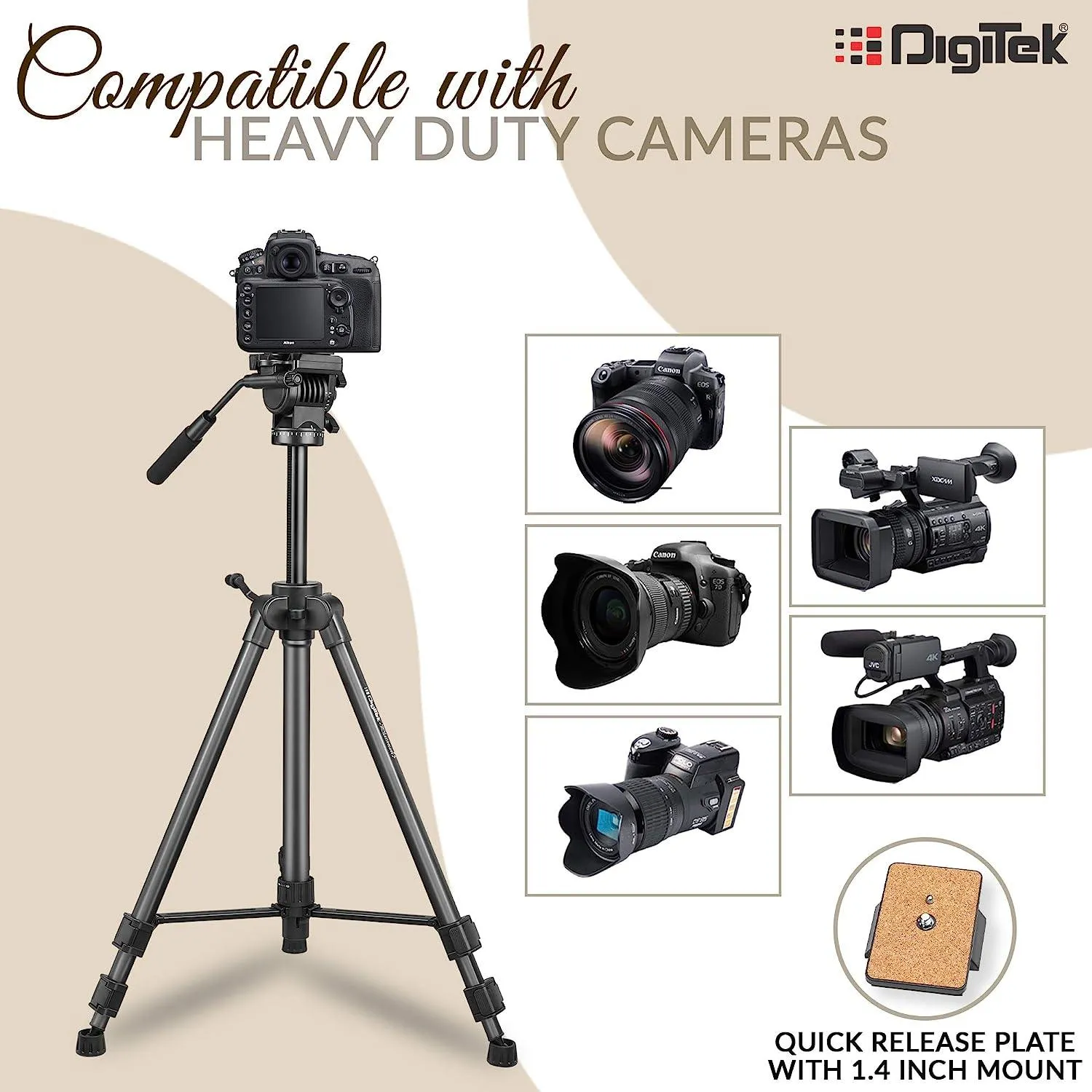 Digitek (DPTR 880 PRO) (165 cm) Platinum Aluminum Light Weight Tripod, with Fluid Video Head, for DSLR & Video Cameras, Maximum Operating Height: 5.90 Feet, Maximum Load : 6 kgs (Black)