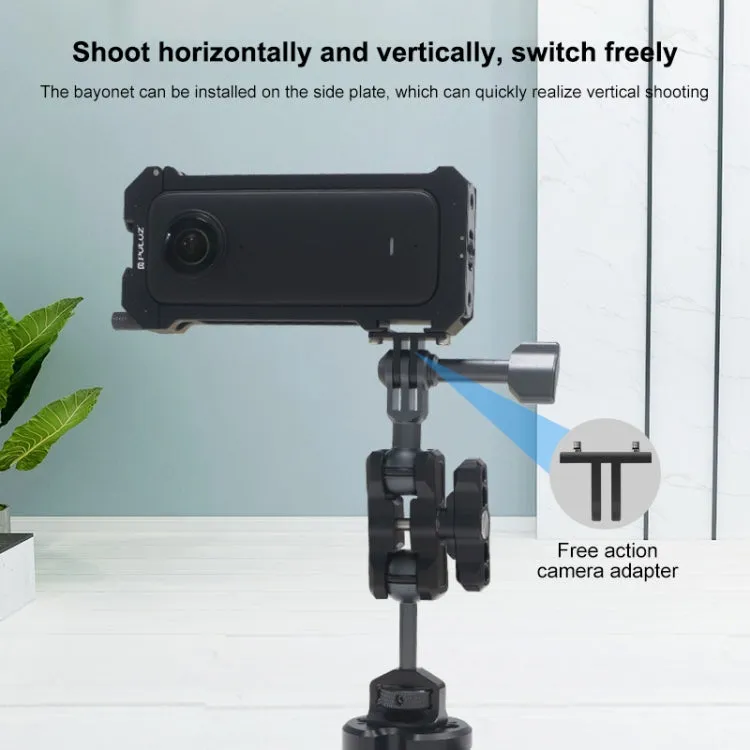 For Insta360 X3 PULUZ Metal Protective Cage Rig Housing Frame with Expand Cold Shoe Base & Tripod Adapter(Black)