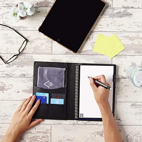 Genuine Leather Folio Cover Compatible With Rocketbook A5 Size Notebook 6 X 8 Inch Black