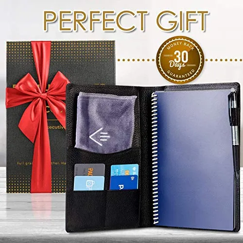 Genuine Leather Folio Cover Compatible With Rocketbook A5 Size Notebook 6 X 8 Inch Black