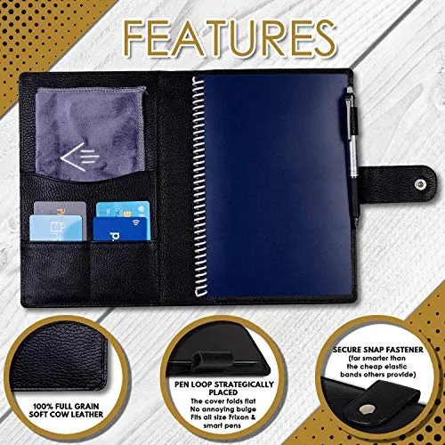 Genuine Leather Folio Cover Compatible With Rocketbook A5 Size Notebook 6 X 8 Inch Black