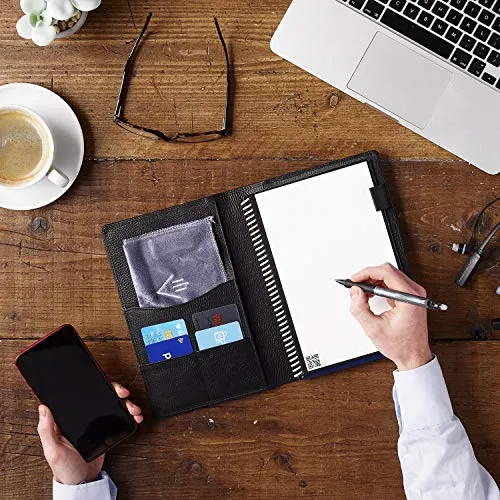 Genuine Leather Folio Cover Compatible With Rocketbook A5 Size Notebook 6 X 8 Inch Black