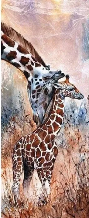 Giraffe And Calf | Animal Diamond Painting Kit | Full Round Drill 5D Rhinestones | DIY Animal Portrait