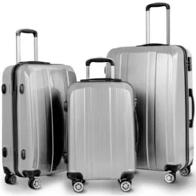 GLOBALWAY 3 PC 20" 24" 28" Luggage Set Suitcase Spinner w/ TSA Lock-Silver