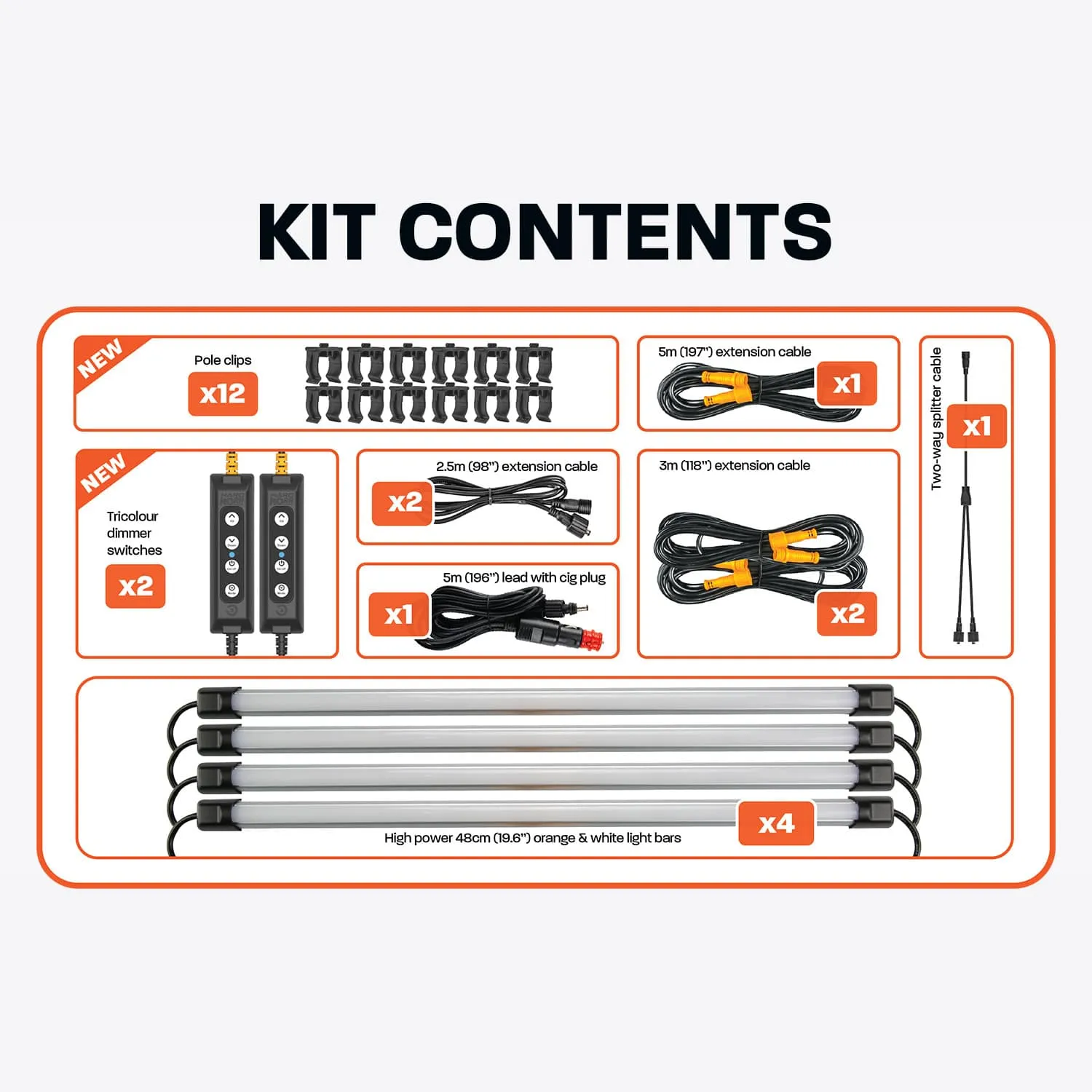 HardKorr Enhanced 4-Bar Tri-Colour LED Camping Light Kit