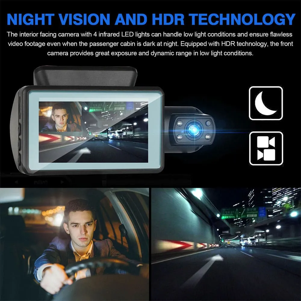 HD Dual Camera Dashcam with Screen and Night Vision