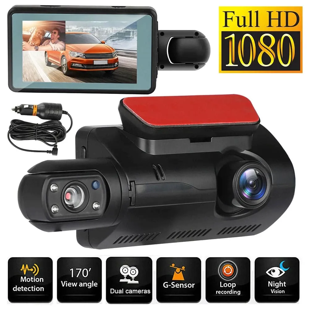 HD Dual Camera Dashcam with Screen and Night Vision