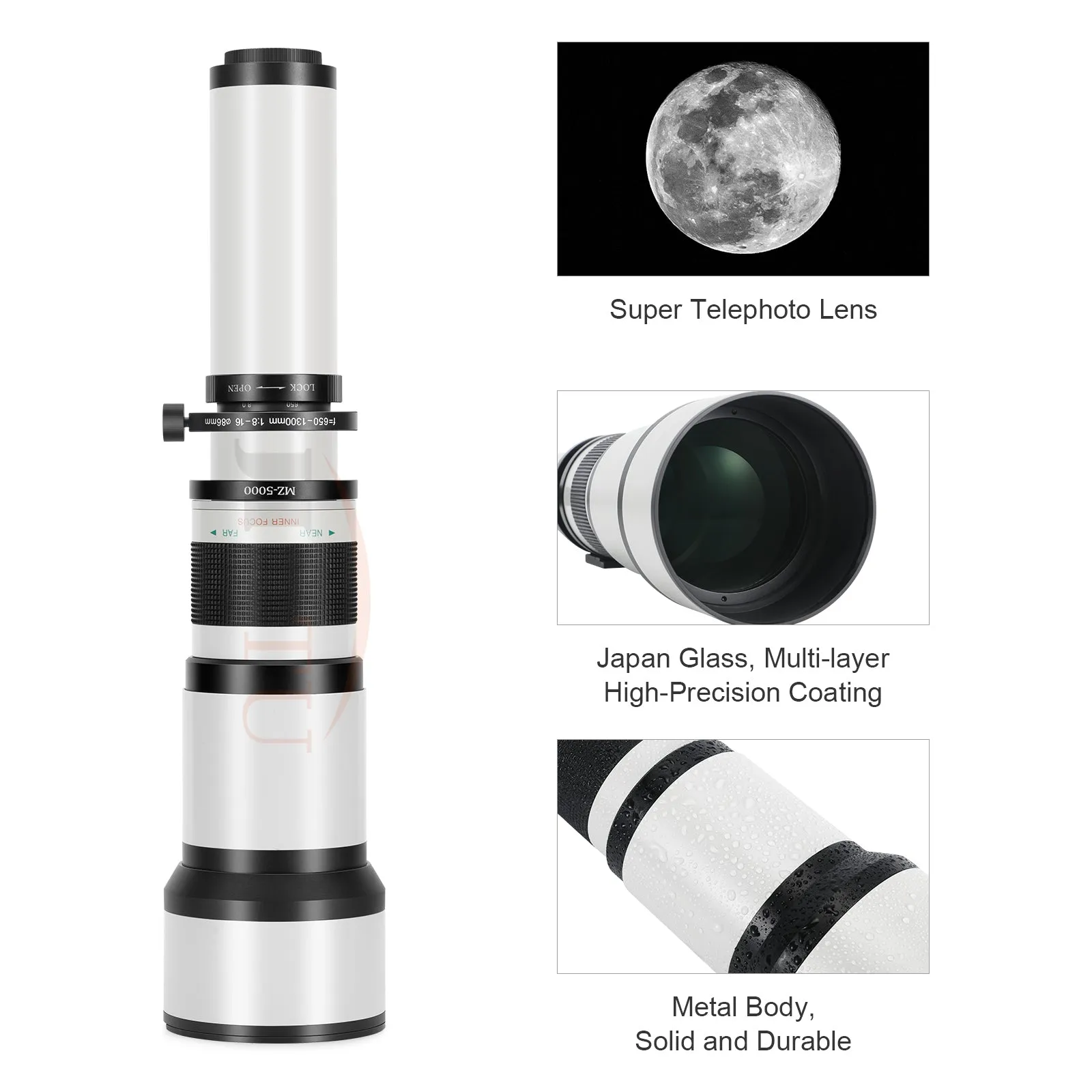 JINTU 650-1300mm Manual Telephoto Zoom Camera Lens for Canon T100 XTi 750D 7D T7i T7s T7 T6s T6i T6 T5i T5 SL2 SL1 4000D 90D 2000D 1200D 1300D 1100D 1000D 5D Mark IV 7D 750D 650D 550D 450D