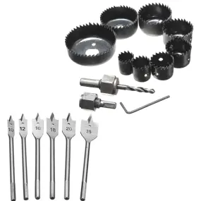 Metal Alloys 11pc Wood Hole Saw Cutting Set   Set of 6 Flat Drill Bit Set For Wood- HT66