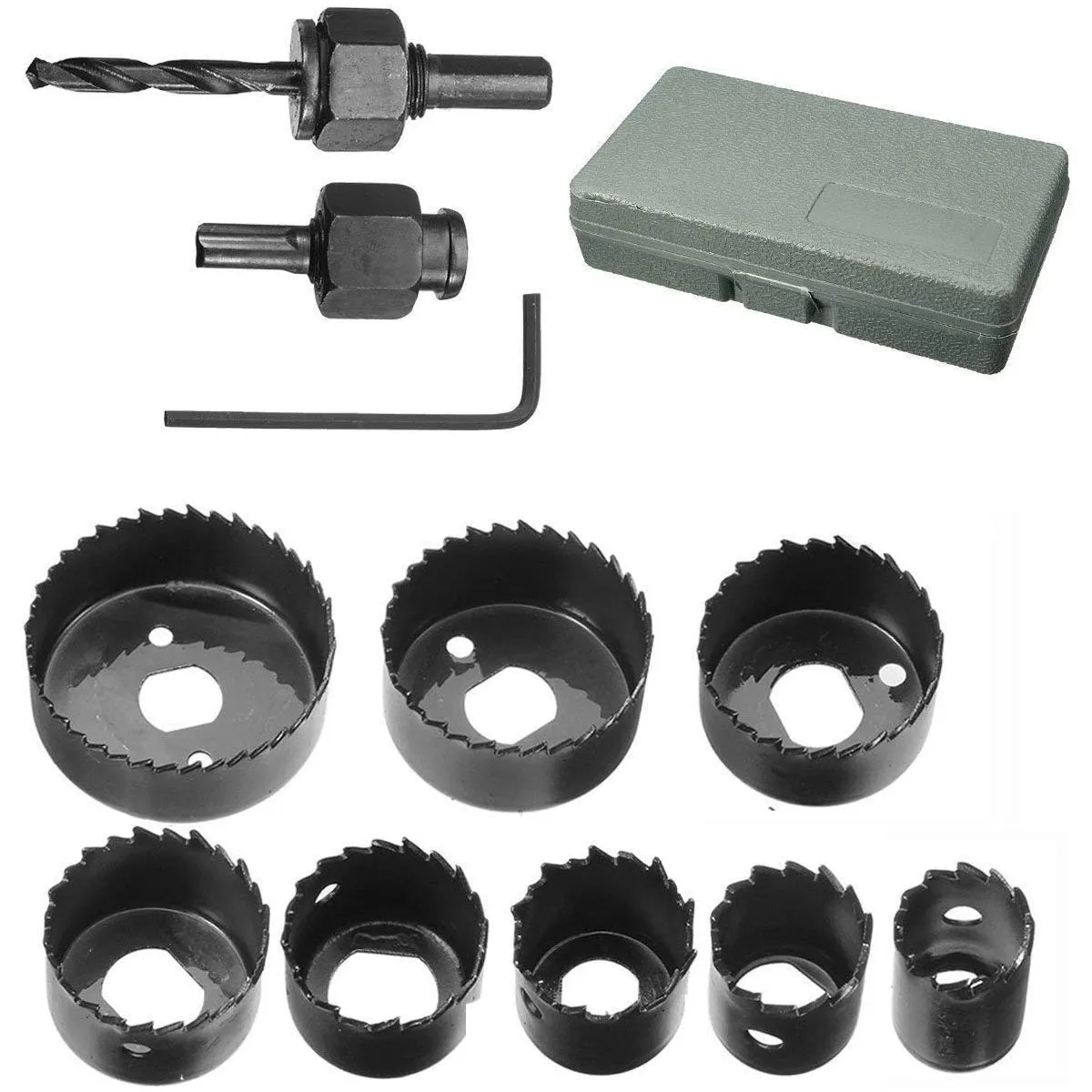 Metal Alloys 11pc Wood Hole Saw Cutting Set   Set of 6 Flat Drill Bit Set For Wood- HT66