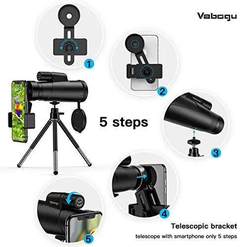 Monocular Telescope, 12x50 High Power HD Monocular for Bird Watching Adults with Smartphone Holder & Tripod BAK4 Prism for Wildlife Hunting Camping Travelling Wildlife - 2020 Newest (1250, Black)