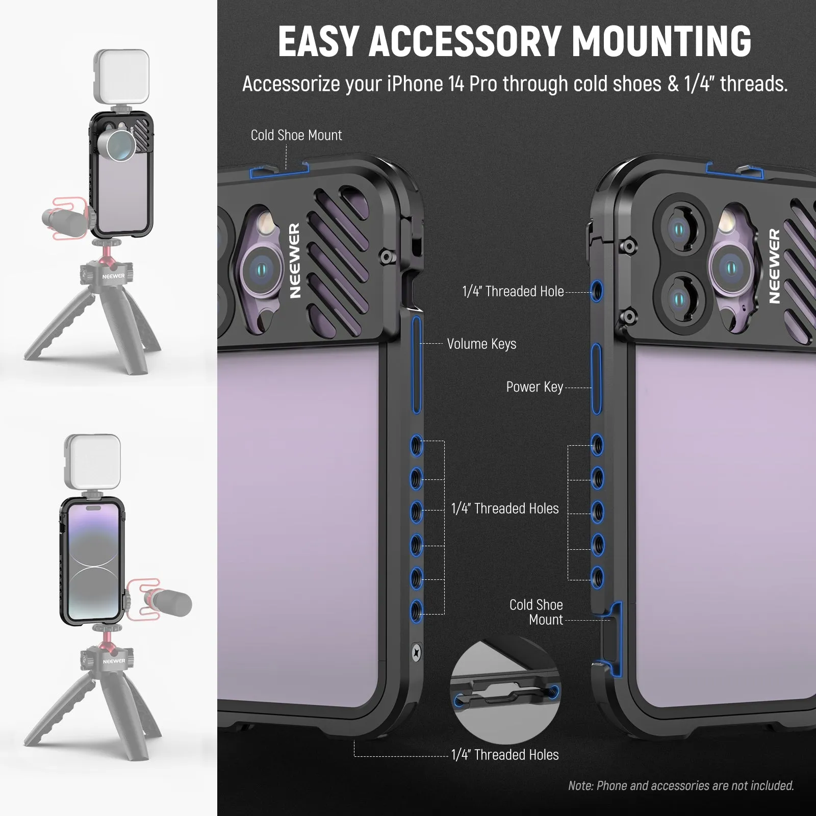 NEEWER Aluminum Alloy Cage for iPhone 14 Pro/14 Pro Max