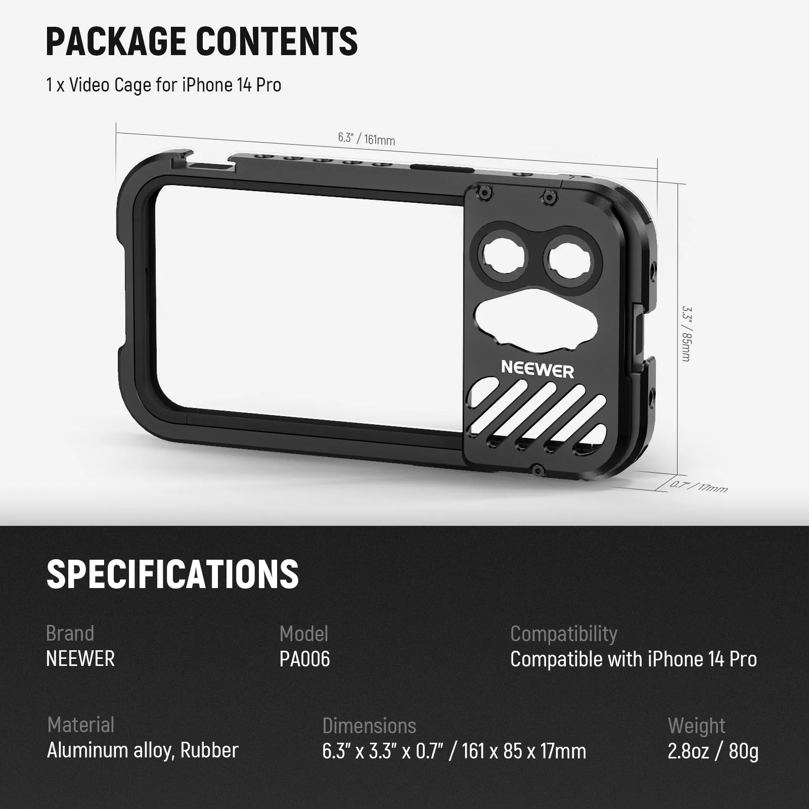 NEEWER Aluminum Alloy Cage for iPhone 14 Pro/14 Pro Max